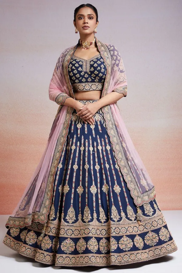 Blue_Embroidered_Semi_Stitched_Lehenga_Choli__For_Women