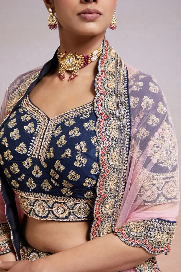 Blue_Embroidered_Semi_Stitched_Lehenga_Choli__For_Women