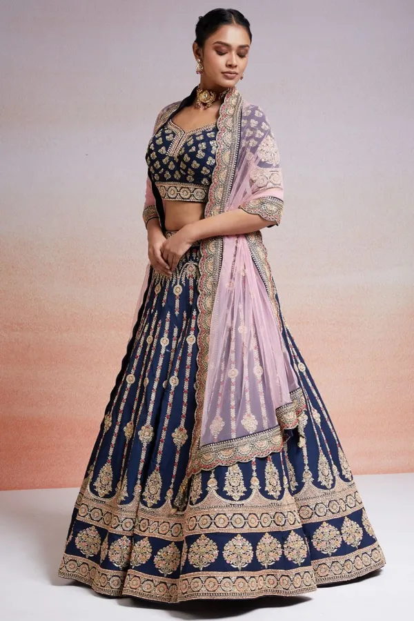 Blue_Embroidered_Semi_Stitched_Lehenga_Choli__For_Women