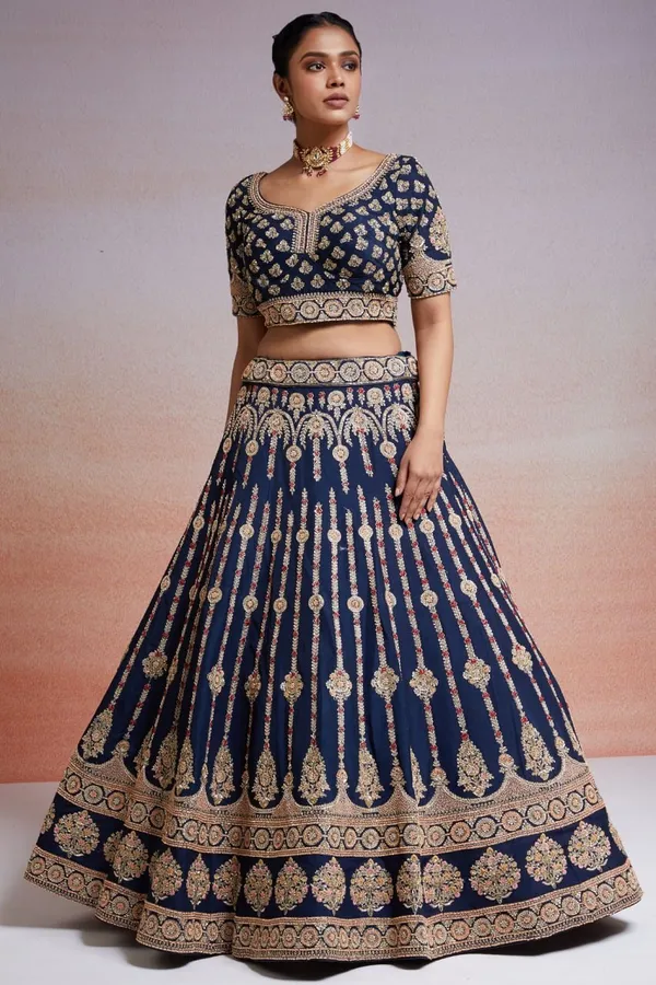 Blue_Embroidered_Semi_Stitched_Lehenga_Choli__For_Women