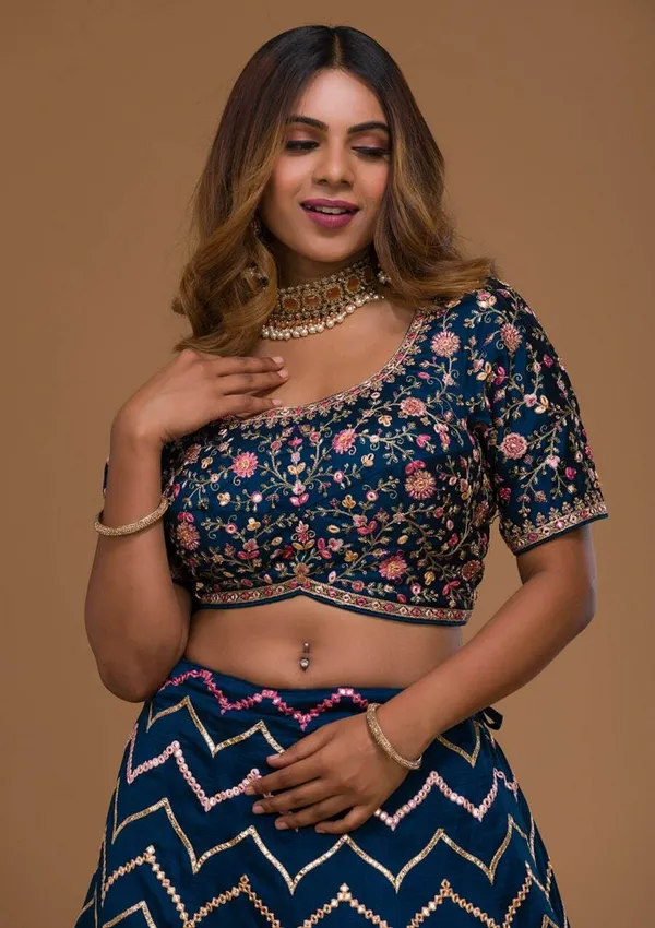 Blue_Embroidered_Semi_Stitched_Lehenga_Choli__For_Women