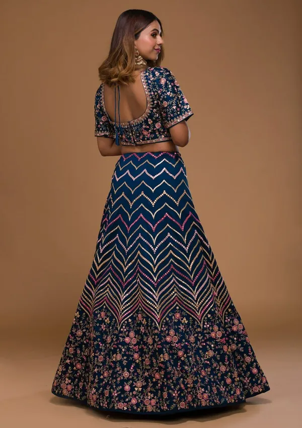 Blue_Embroidered_Semi_Stitched_Lehenga_Choli__For_Women
