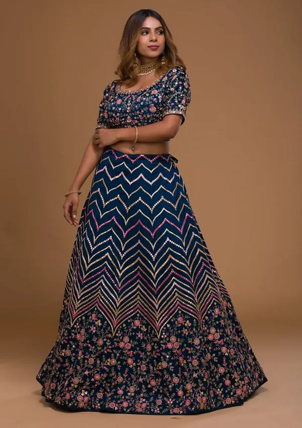 Blue_Embroidered_Semi_Stitched_Lehenga_Choli__For_Women