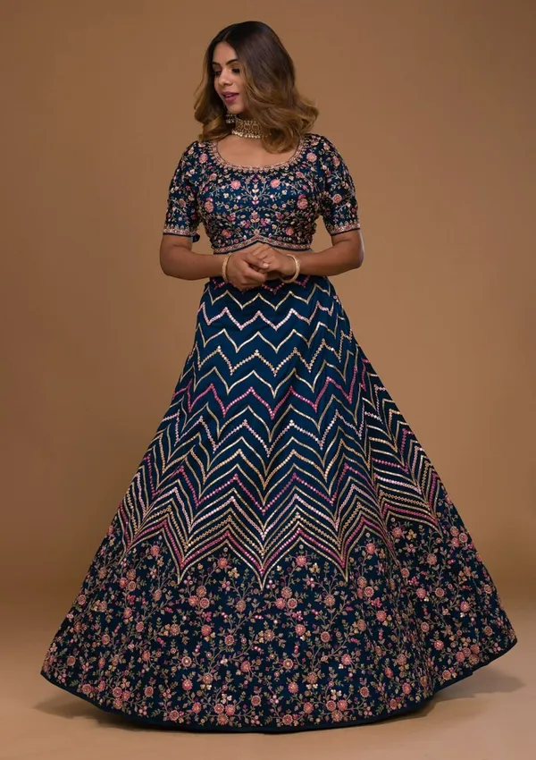 Blue_Embroidered_Semi_Stitched_Lehenga_Choli__For_Women