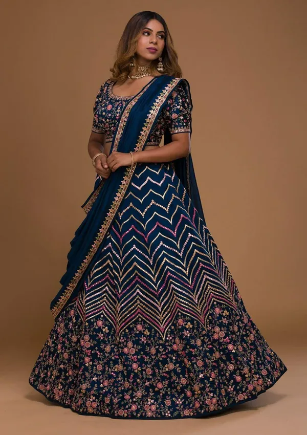 Blue_Embroidered_Semi_Stitched_Lehenga_Choli__For_Women