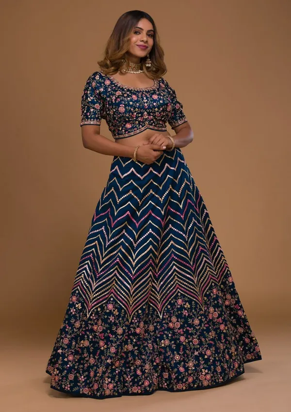 Blue_Embroidered_Semi_Stitched_Lehenga_Choli__For_Women