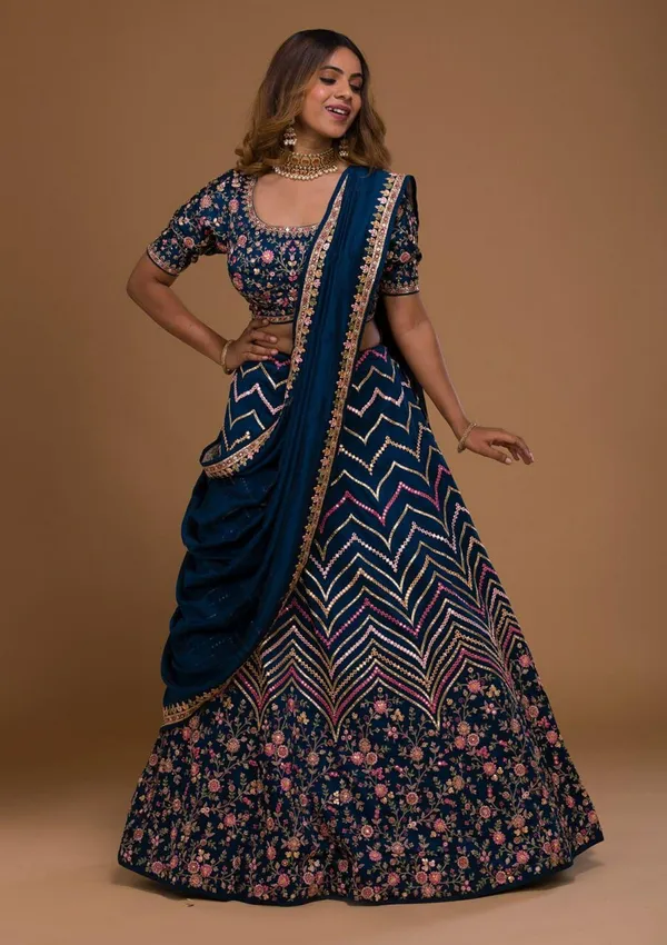 Blue_Embroidered_Semi_Stitched_Lehenga_Choli__For_Women
