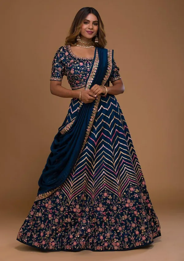 Blue_Embroidered_Semi_Stitched_Lehenga_Choli__For_Women