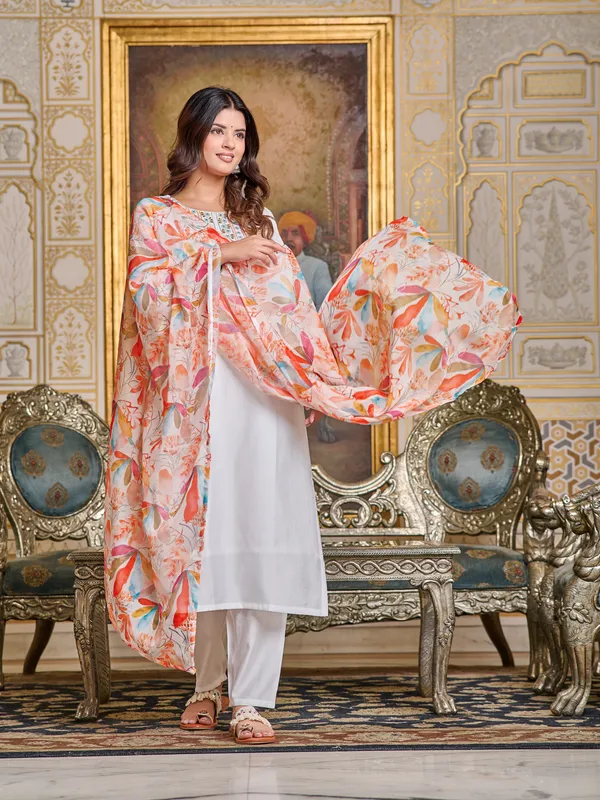 White_Women_Printed,_Embroidered_Ethnic_Dress_Kurta__For_Women