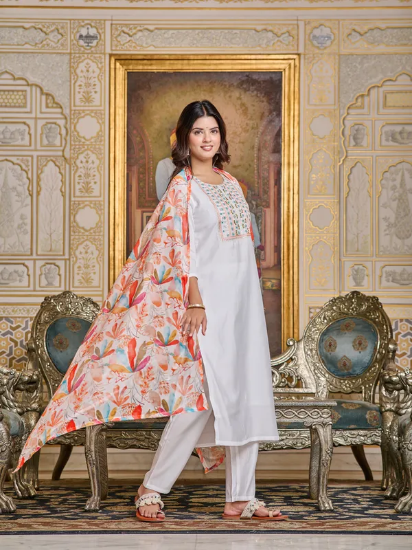 White_Women_Printed,_Embroidered_Ethnic_Dress_Kurta__For_Women