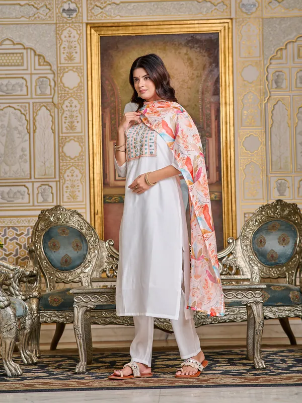 White_Women_Printed,_Embroidered_Ethnic_Dress_Kurta__For_Women