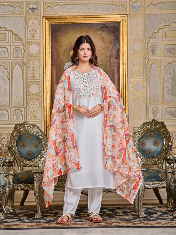 White_Women_Printed,_Embroidered_Ethnic_Dress_Kurta__For_Women