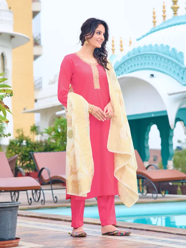 Pink_Blush_Peach_Embroidered_Kurti_With_Cream_Dupatta_For_Women___For_Women