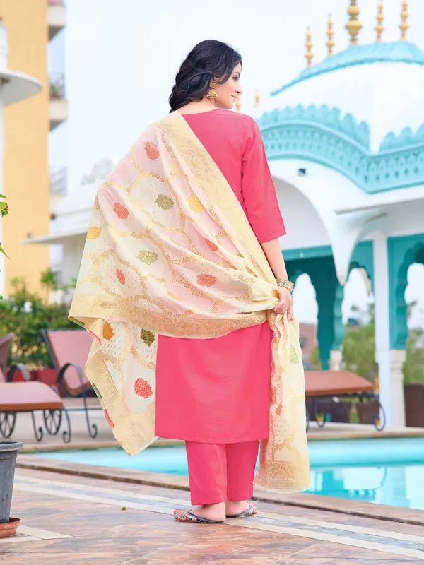 Pink_Blush_Peach_Embroidered_Kurti_With_Cream_Dupatta_For_Women___For_Women
