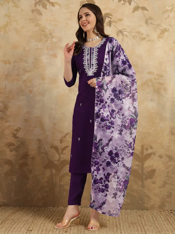 Wine_Elegant_Wine_Heavy_Chanderi_A-Line_Kurti___With_Embroideryincludes_Pant_&_Dupatta_For_Women_For_Women