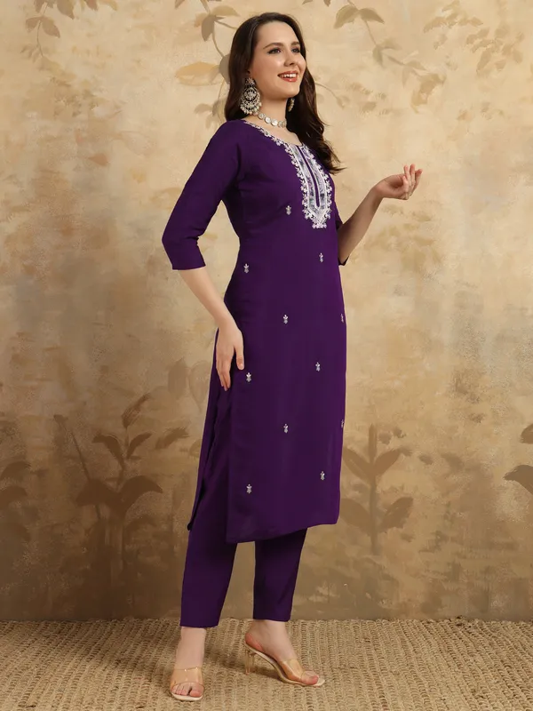 Wine_Elegant_Wine_Heavy_Chanderi_A-Line_Kurti___With_Embroideryincludes_Pant_&_Dupatta_For_Women_For_Women