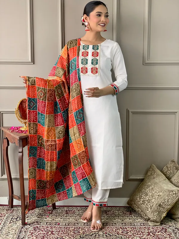 White_Women_Printed,_Embroidered_Ethnic_Dress_Kurta__For_Women