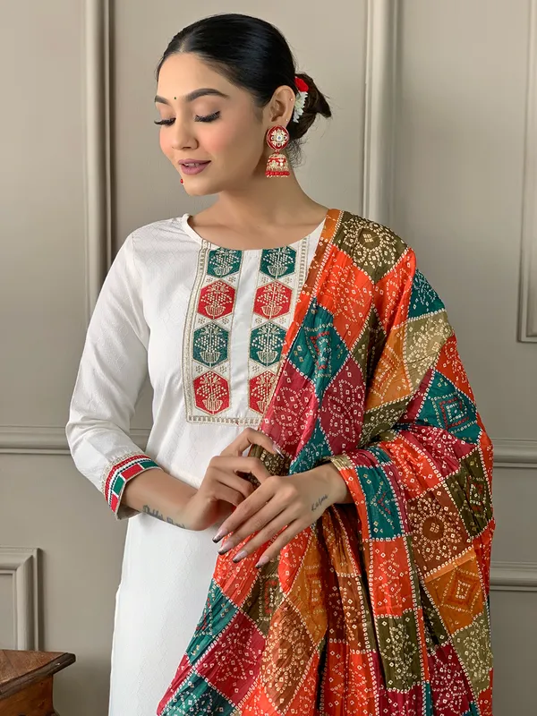 White_Women_Printed,_Embroidered_Ethnic_Dress_Kurta__For_Women
