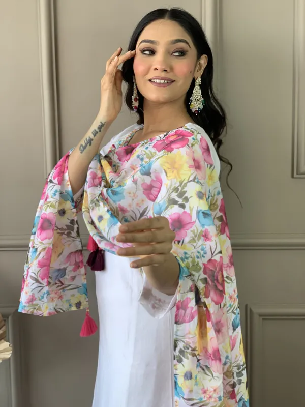 White_Women_Printed,_Embroidered_Ethnic_Dress_Kurta__For_Women