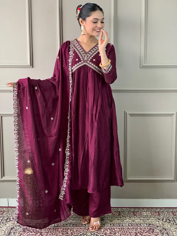 Maroon_Women_Printed,_Embroidered_Ethnic_Dress_Kurta__For_Women