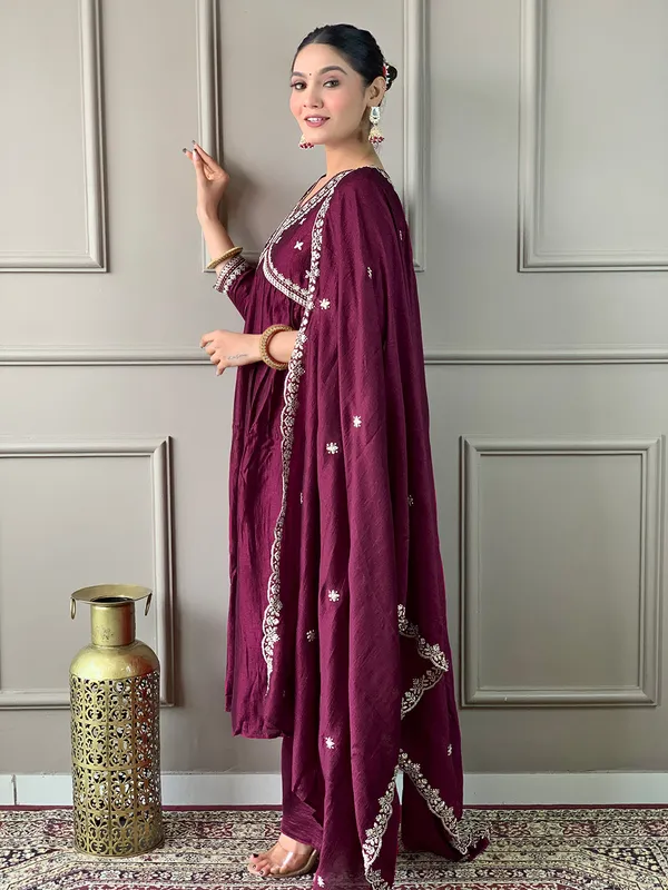 Maroon_Women_Printed,_Embroidered_Ethnic_Dress_Kurta__For_Women