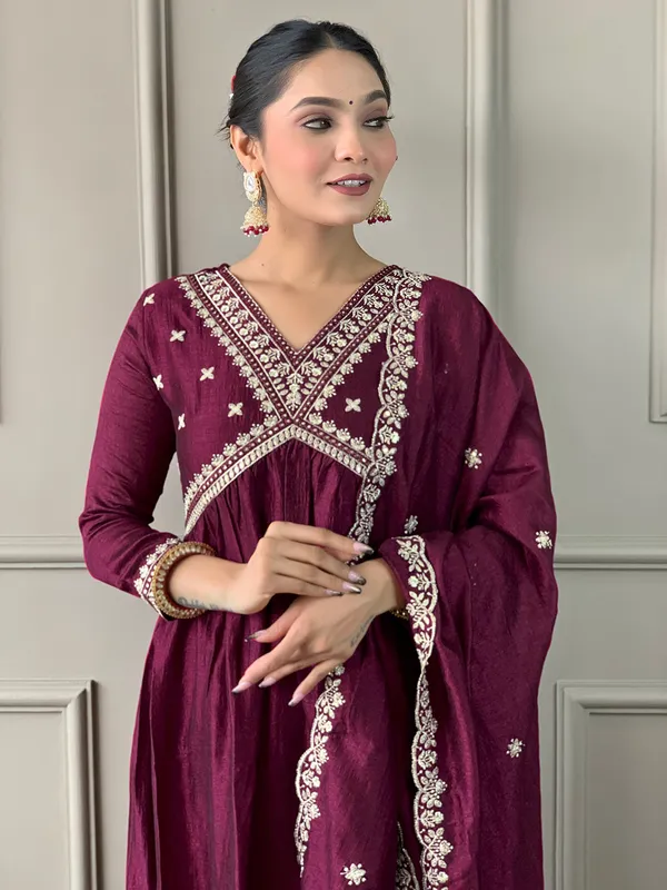 Maroon_Women_Printed,_Embroidered_Ethnic_Dress_Kurta__For_Women