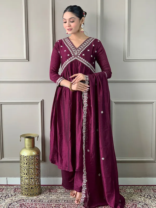 Maroon_Women_Printed,_Embroidered_Ethnic_Dress_Kurta__For_Women