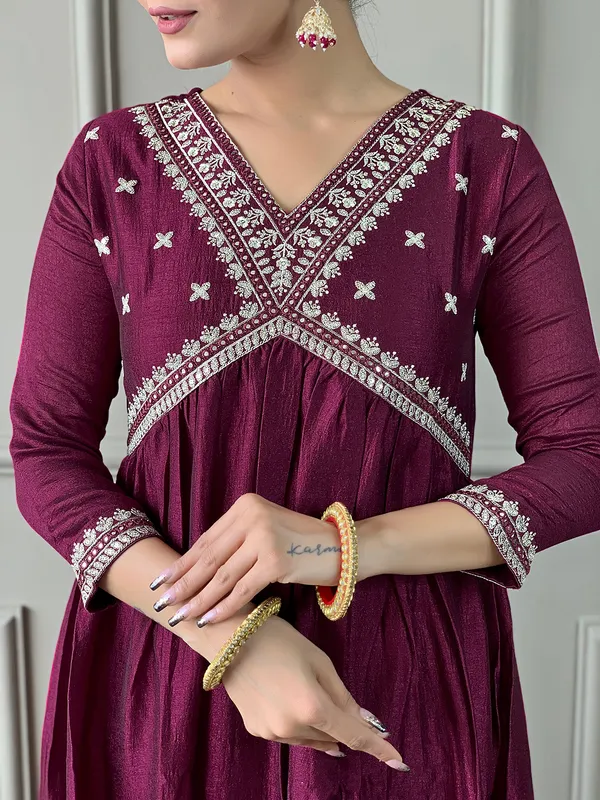 Maroon_Women_Printed,_Embroidered_Ethnic_Dress_Kurta__For_Women