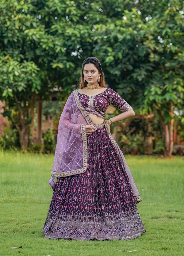 Wine_Wine_Heavy_Bridal_Lehenga_Choli_With_Dupatta_And_Blouse_For_Women