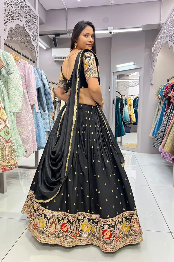 Black_Stunning_Black_Roman_Silk_Damaniya_Lehenga_Choli_For_Women