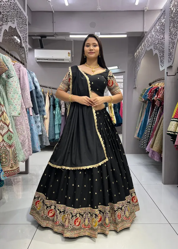 Black_Stunning_Black_Roman_Silk_Damaniya_Lehenga_Choli_For_Women