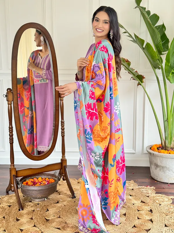Lavender_Desingner_Embroidered_Kurti_Pant_Dupatta_For_Women