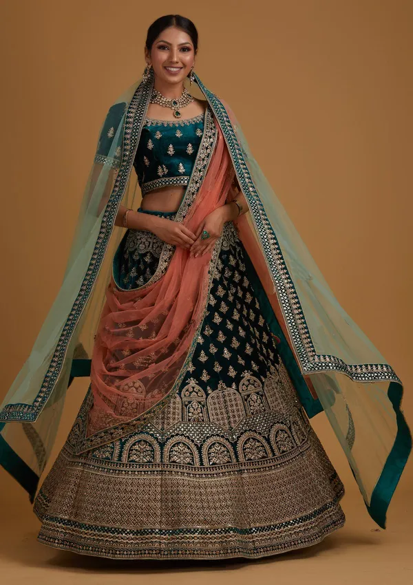 Green_Embroidered_Semi_Stitched_Lehenga_Choli__For_Women