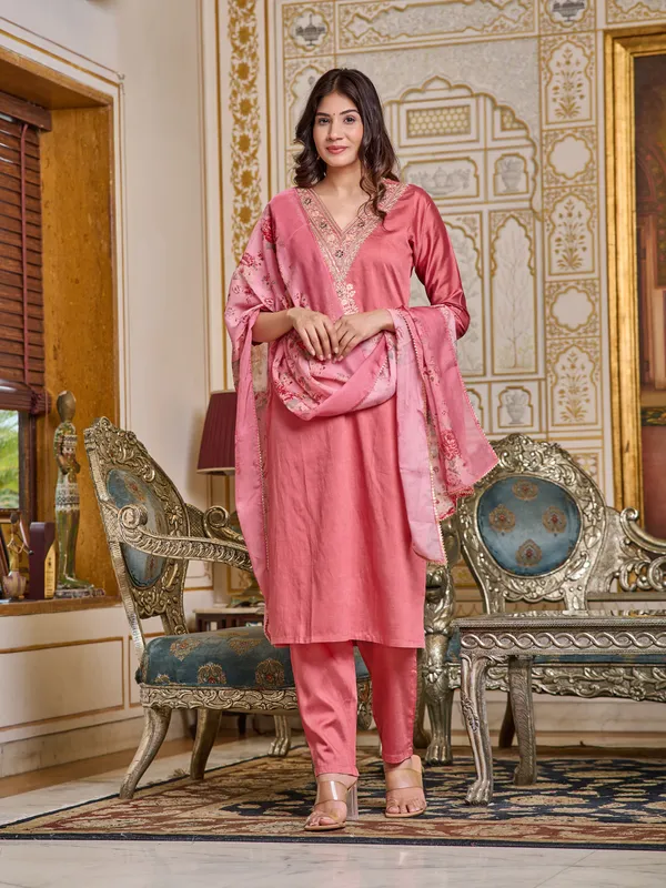 Pink_Serenity_Chanderi_Embroidered_kurti_with_pant_and_Dupatta_For_Women