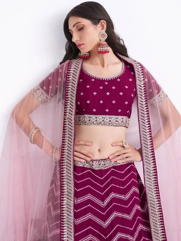 Purple_Embroidered_Semi_Stitched_Lehenga_Choli__For_Women