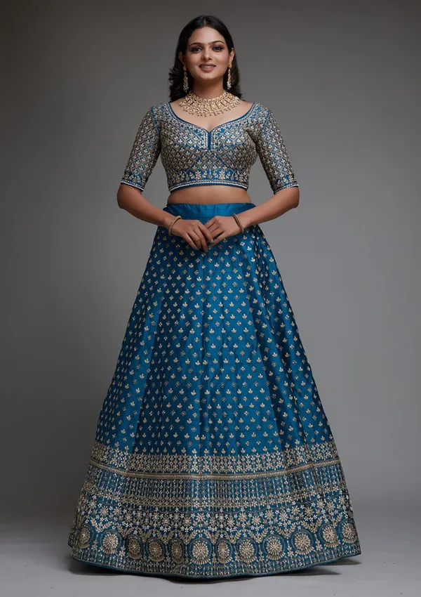 Blue_Latest_Designer_Banglory_Silk_Embroidery_Work_Semi-Stiched_Lehenga_Choli_For_Women