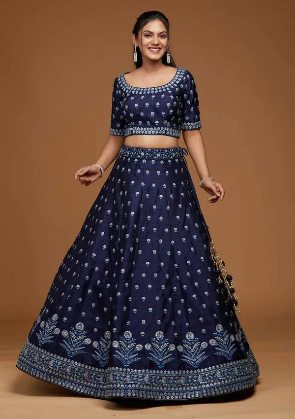 Blue_Embroidered_Semi_Stitched_Lehenga_Choli__For_Women