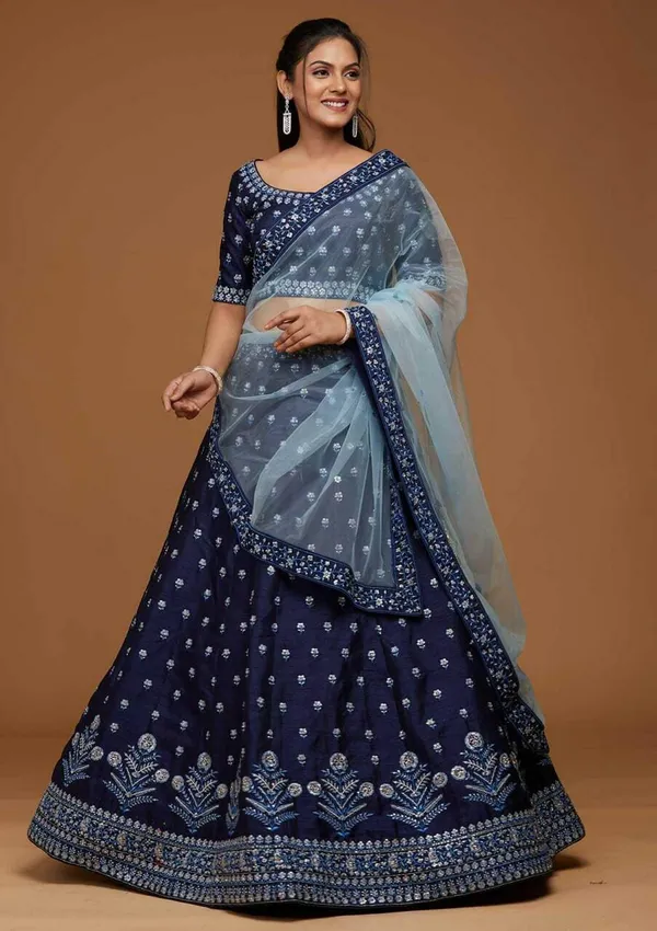 Blue_Embroidered_Semi_Stitched_Lehenga_Choli__For_Women