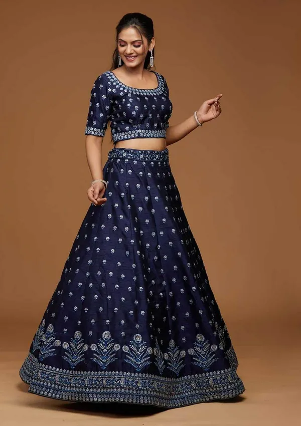 Blue_Embroidered_Semi_Stitched_Lehenga_Choli__For_Women