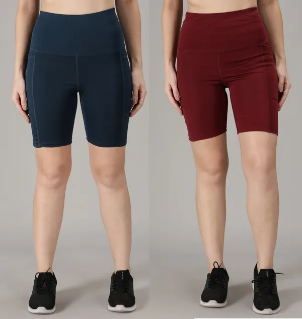 Pack_of_2_Maroon_&_Blue_Polyester_Blend_Solid_Western_Sportswear_Tights_Shorts_For_Women