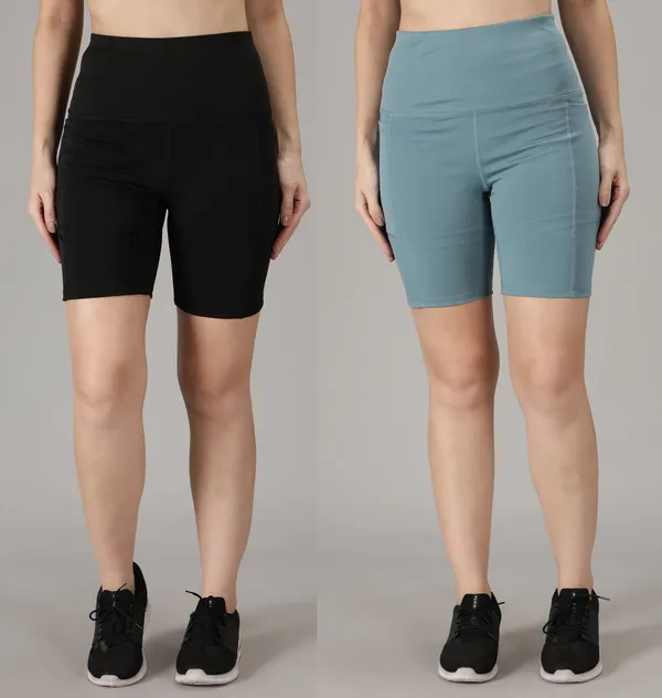 Pack_of_2_Black_&_Light_Blue_Polyester_Blend_Solid_Western_Sportswear_Tights_Shorts_For_Women