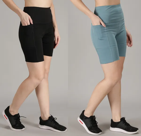 Pack_of_2_Black_&_Light_Blue_Polyester_Blend_Solid_Western_Sportswear_Tights_Shorts_For_Women
