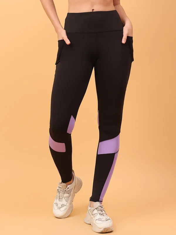 Black_&_Purple_Polyester_Blend_Color_Block_Western_Sportswear_Gym_Tights_For_Women