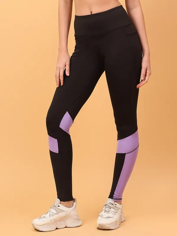 Black_&_Purple_Polyester_Blend_Color_Block_Western_Sportswear_Gym_Tights_For_Women