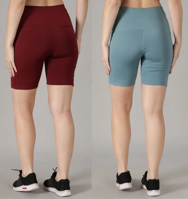 Pack_of_2_Maroon_&_Light_Blue_Polyester_Blend_Solid_Western_Sportswear_Tights_Shorts_For_Women