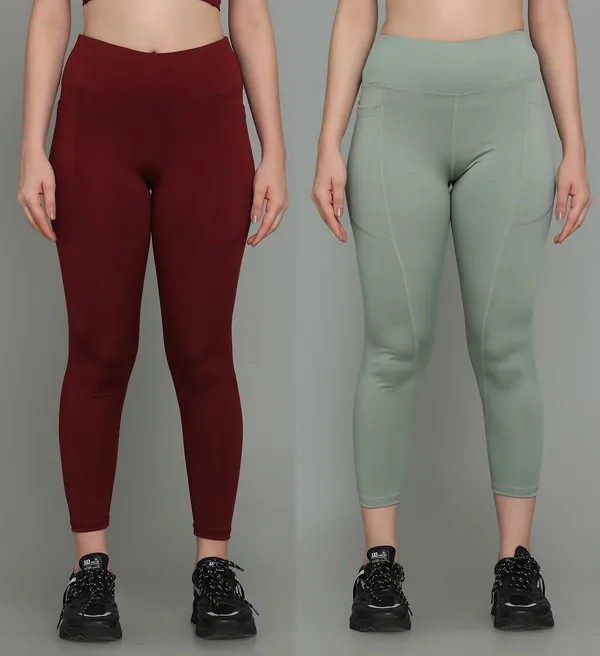 Pack_of_2_Maroon_&_Light_Green_Polyester_Solid_Western_Sportswear_Tights_For_Women
