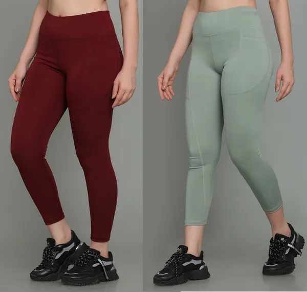 Pack_of_2_Maroon_&_Light_Green_Polyester_Solid_Western_Sportswear_Tights_For_Women