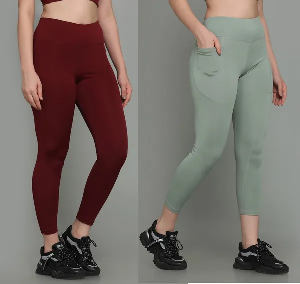 Pack_of_2_Maroon_&_Light_Green_Polyester_Solid_Western_Sportswear_Tights_For_Women