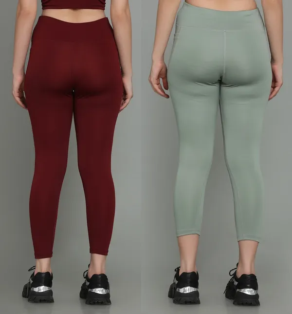 Pack_of_2_Maroon_&_Light_Green_Polyester_Solid_Western_Sportswear_Tights_For_Women