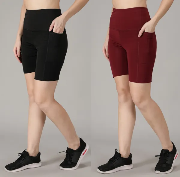 Pack_of_2_Maroon_&_Black_Polyester_Blend_Solid_Western_Sportswear_Tights_Shorts_For_Women
